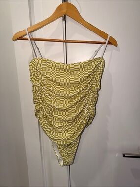 Rhythm Olive Green Retro Checkered Sunburst One-Piece Swimsuit